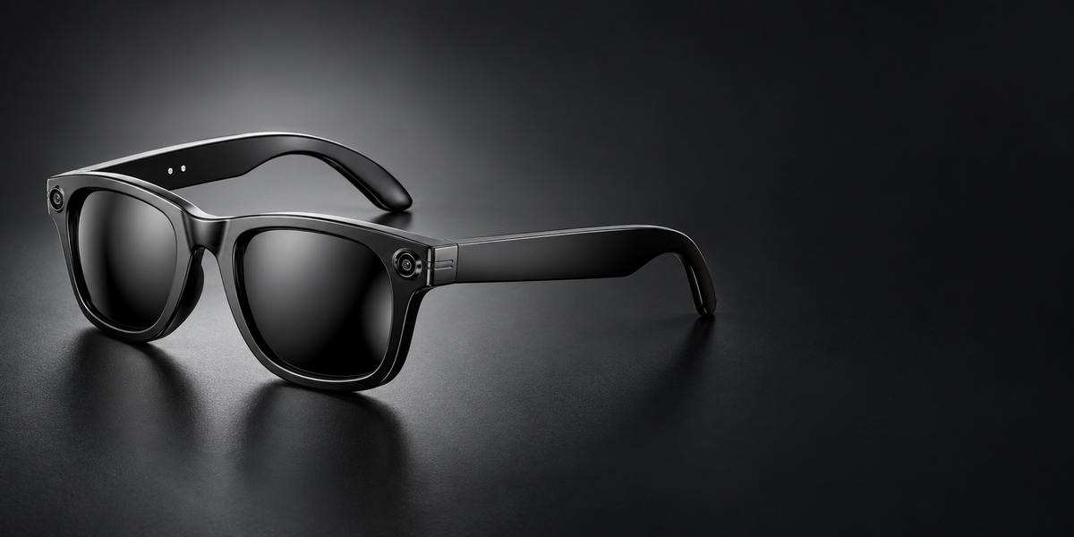 ULMIED W610T smart camera glasses with dark lenses shown against a black background.
