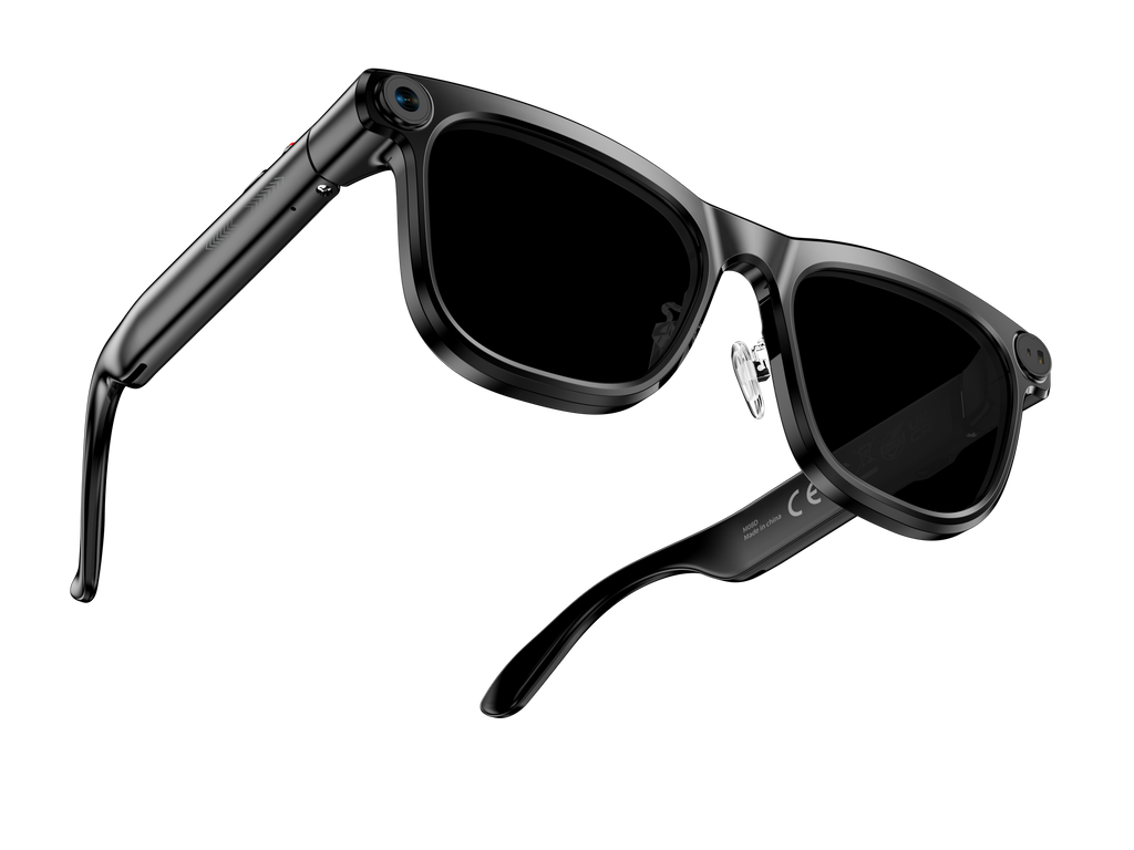 ULMIED M08T camera glasses with sunglasses lenses, angled view