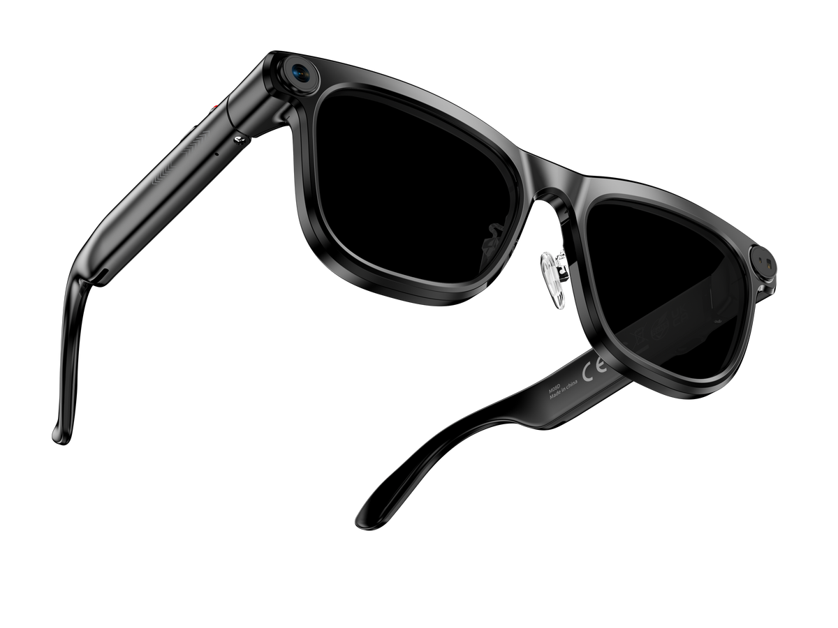 ULMIED M08T camera glasses with sunglasses lenses, angled view
