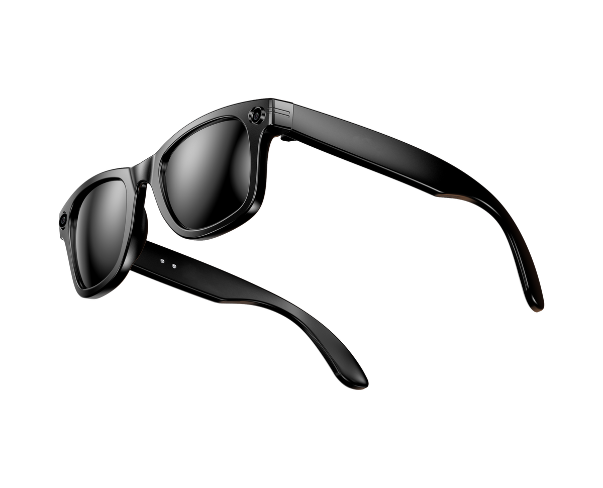 ULMIED W610T smart camera glasses with sunglasses lenses, angled view